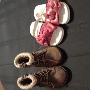 Size 4 brown boots & Size 5/6 sparkly sandals